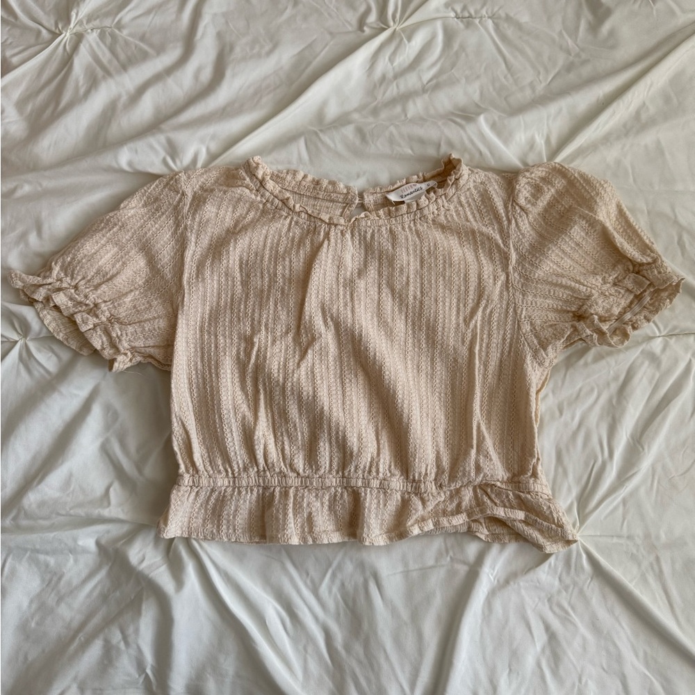 Tan/Beige Cropped Ruffle Top